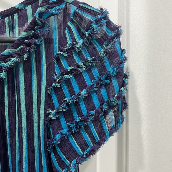 Marc Jacobs Y2K Silk Stripped Short Sleeve Blouse Sz 4 - Picture 4 of 8